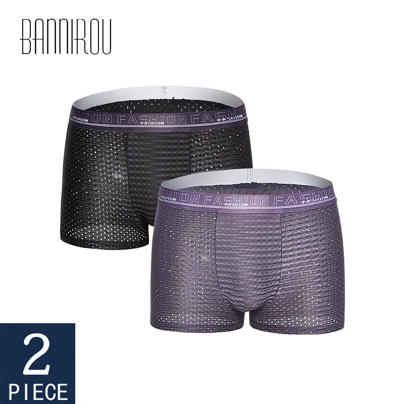 

BANNIROU Boxer Shorts Mens Boxers Underwear Ice Silk Underpants Boxershorts Male Underwear Panties For Man 2021 Summer 2 Pcs