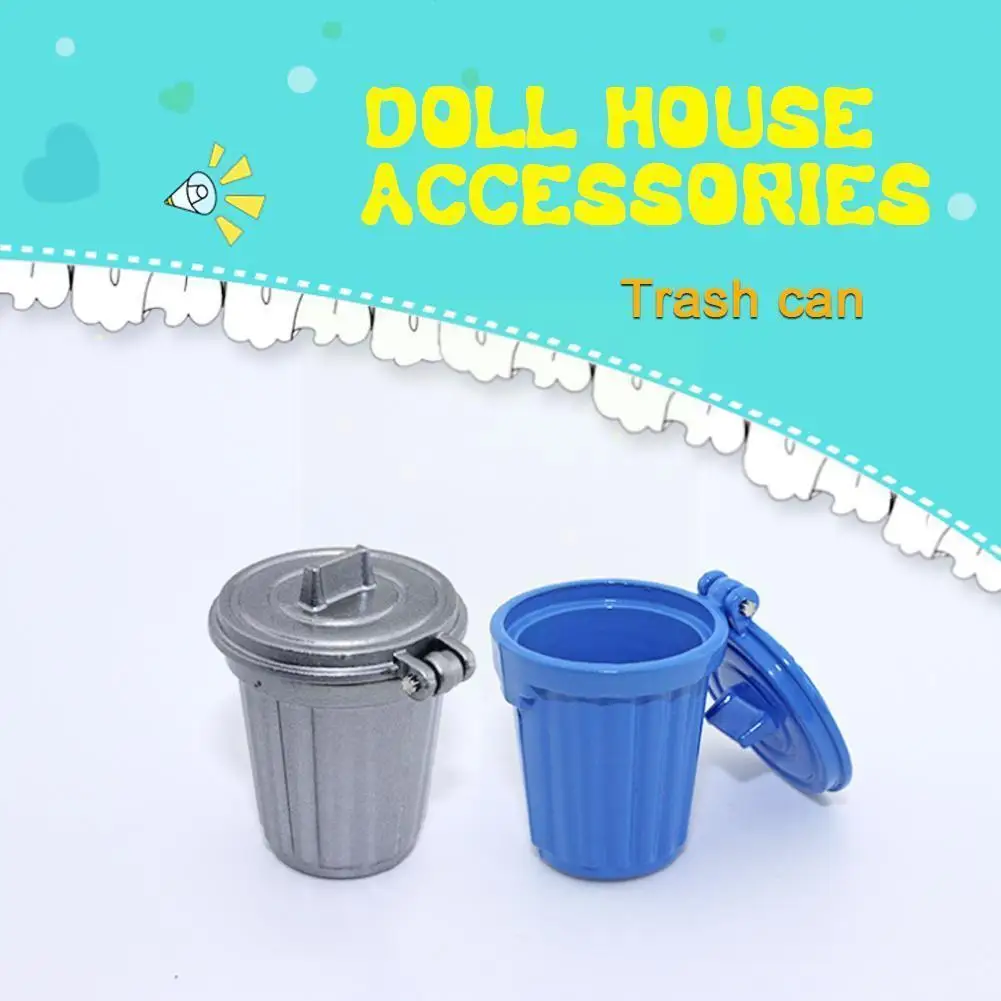 

1/12 House Miniature Accessories Mini Metal Trash Can Simulation Furniture Garbage Can Model Toys For House Decora J4o2