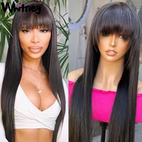 brazilian silk straight human hair wig with bangs full machine made cute wig 30inch long straight wig with bangs for black women