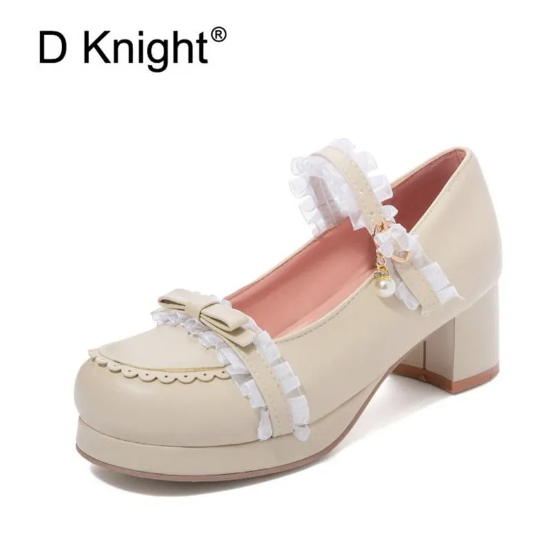 Весна 2020 новые милые женские туфли-лодочки с бантиком туфли в стиле Лолиты модные