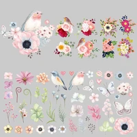 iron on flowers bird patch set on clothes kids fashion heat transfer cartoon animal sripes thermal stickers on clothes