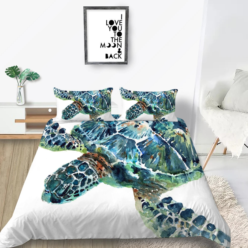 Комплект постельного белья с морской черепахой коралловый риф художественный