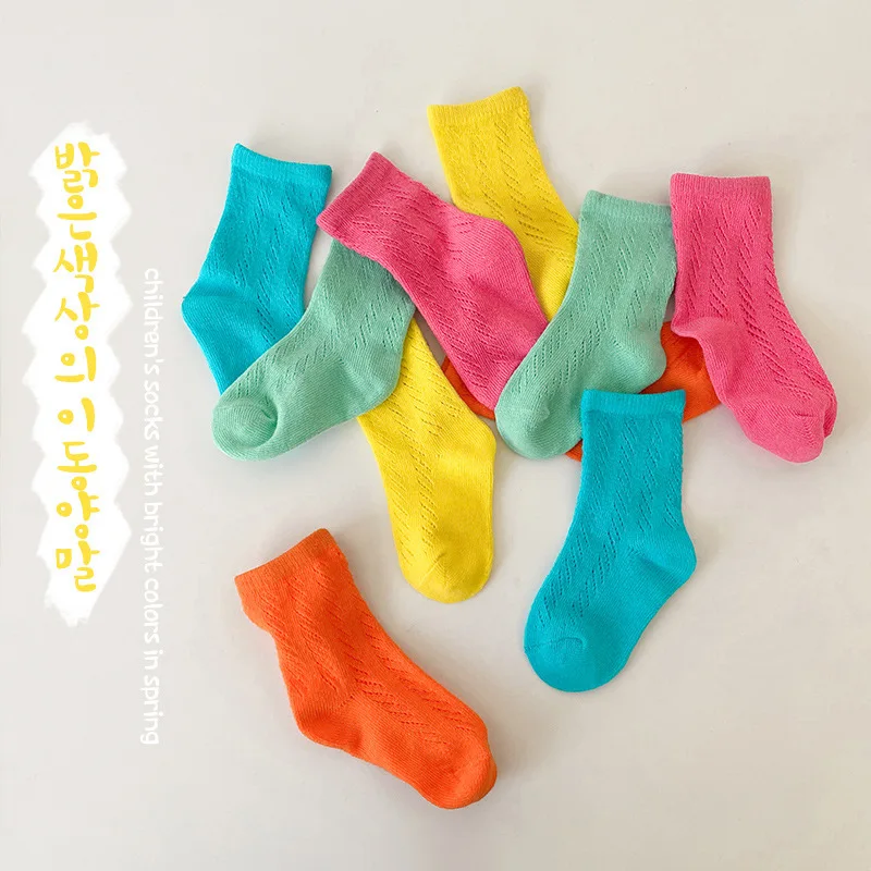 

4 Pairs/lot Children's Socks Summer Breathable Mesh Socks Kids Tube Socks Soft Cotton Candy Color Boys Girls Sport Socks 1-8 yrs