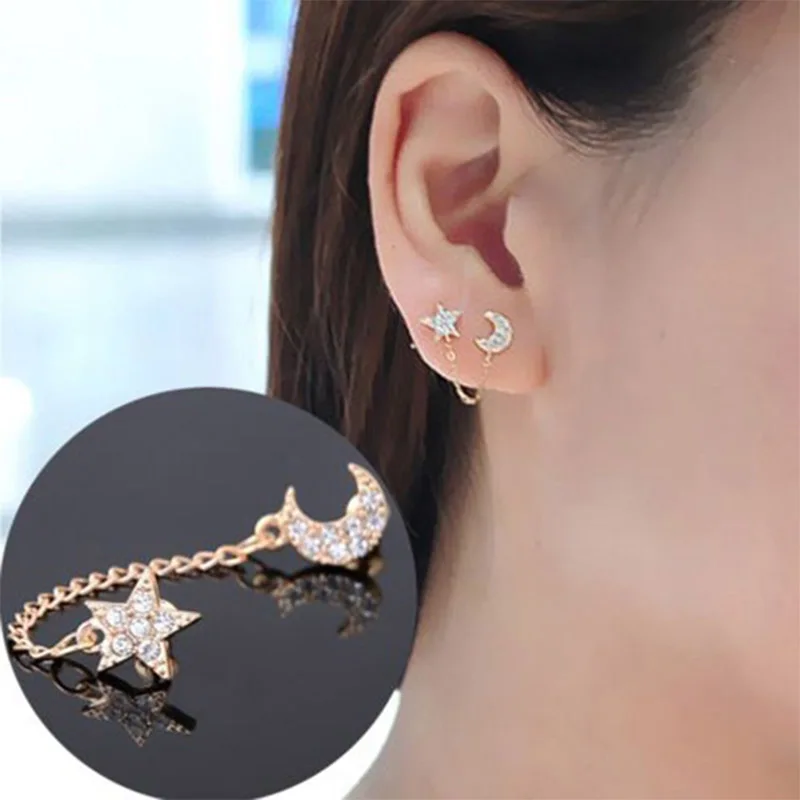 1 шт. лунная форма лунной звезды серьги-гвоздики Звездные модные ушные кристалл