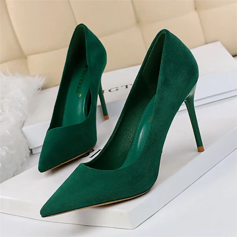 

2020 Spring Sexy Women Blue Green Yellow Stiletto High Heels Pumps Tacones Elegant Office Ladies Pencil Heels Plus Size Shoes