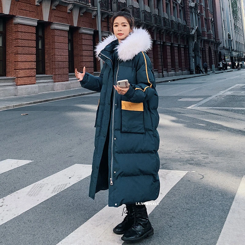 

2021 Winter Long dwon Cotton Jacket Women Loose Casual High Quality Big Fur Collar Thick Warm Women's Parka Coat MY109