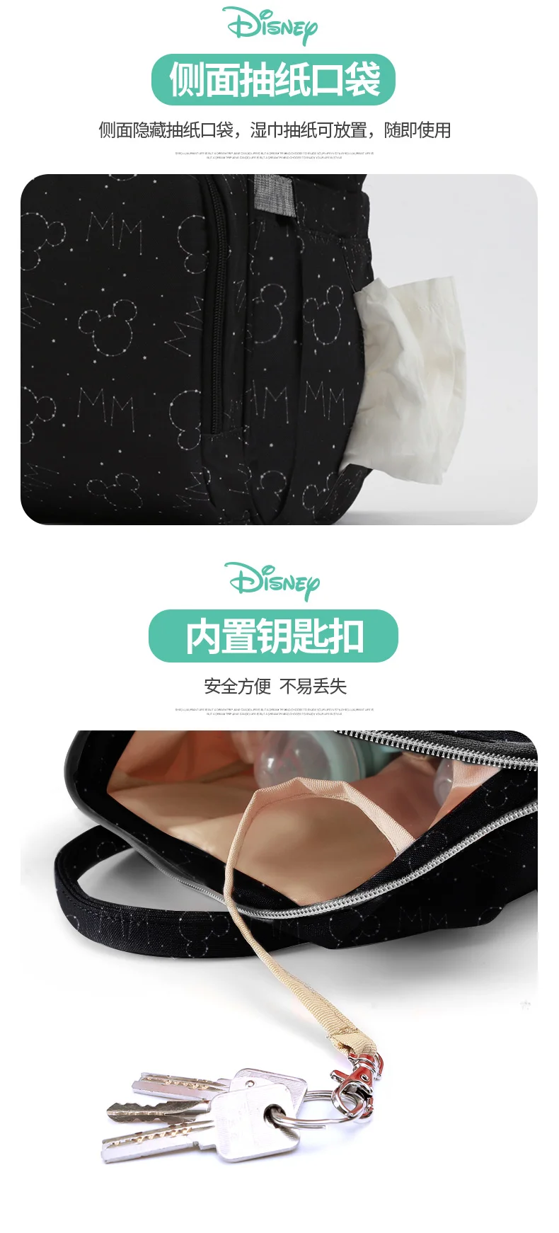 Disney Mommy водонепроницаемый мешок для подгузников бутылочка для кормления изоляционный рюкзак с USB нагревателем и 2 Крючки для прогулочных колясок DPB02