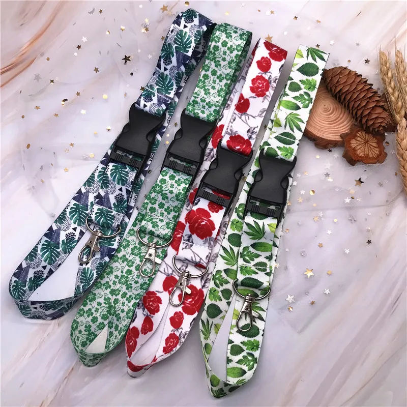 Ремешок на шею с изображением свежих цветов и листьев нейлоновый широкий