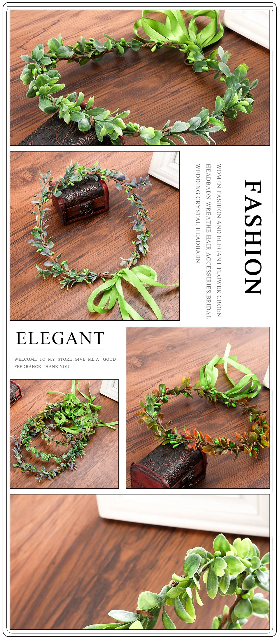 Haimeikang Green Leaf Wreath Crowns Headband Women Hair Accessories Headdress Girl Floral Garlands Wedding Party Floral Headwear