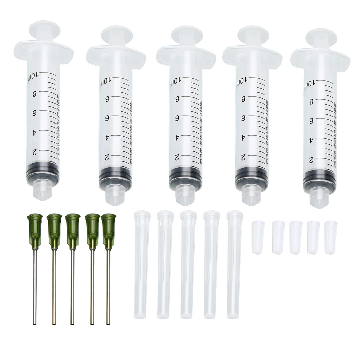 

5 Pack 10ml Plastic Syringes With 5pcs 14 ga 1.5 Inch Stainless Steel Blunt Tip Syringe Needle & 5pcs Clear Tip Cap For Gel Glue