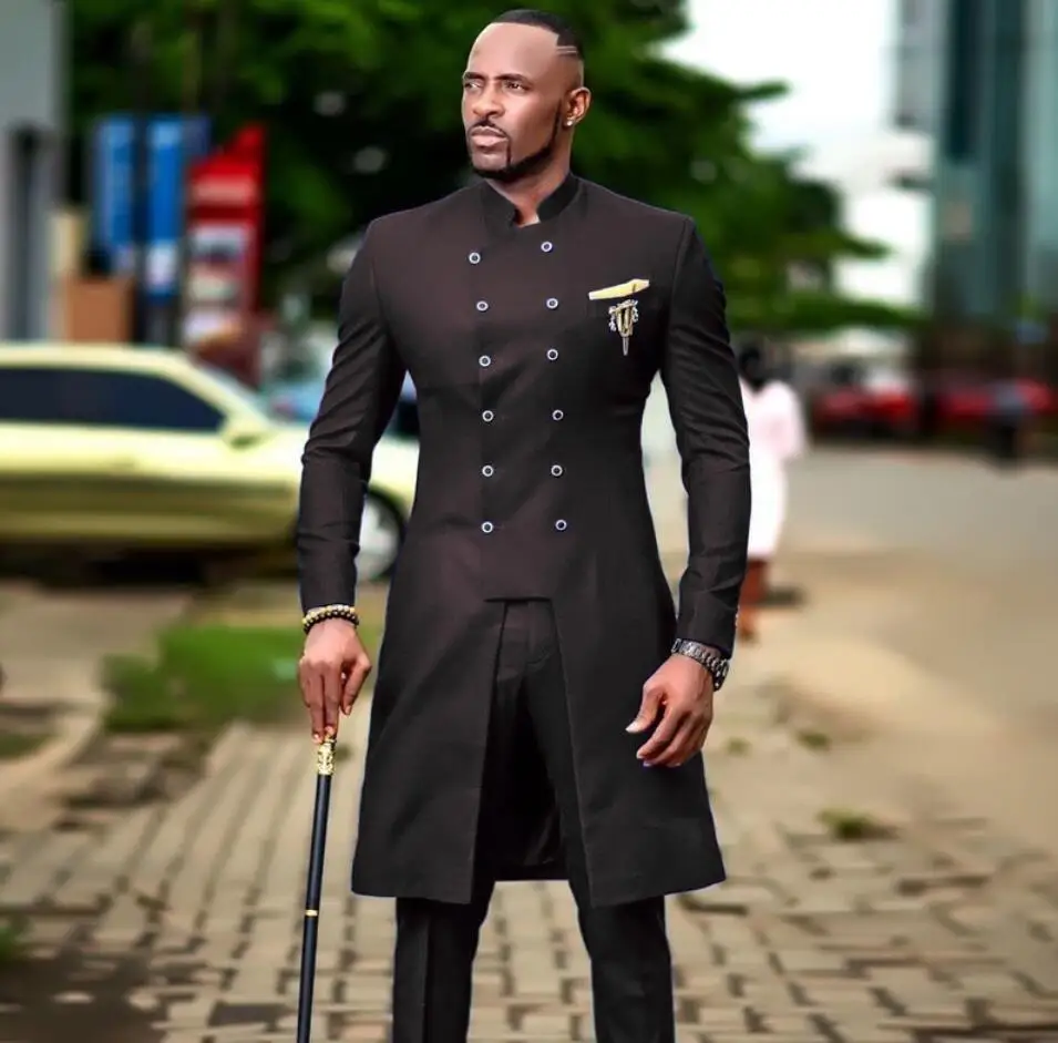2021 Double Breasted Mens Wedding Suit Set Slim Fit Dinner Prom Groom Dress Tuxedo Custom Black Tailcoat Best Man Blazer