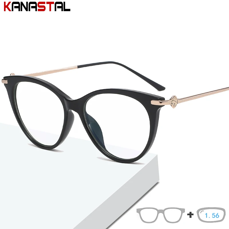 

Women Blue Light Blocking Glasses TR90 Eyeglasses Frames Lady Reading Glasses Cat Eye Frame Myopia Computer Eyewear Fashion 1.56