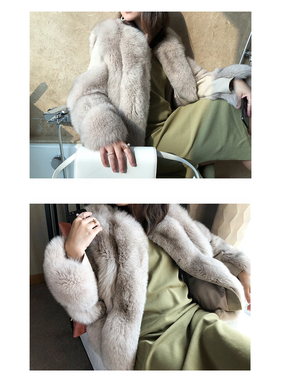 Женское пальто из натурального меха лисы, куртка из натурального меха, Осеннее зимнее теплое пальто, женская длинная одежда с рукавами