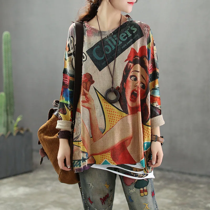 Женский свободный вязаный свитер в стиле ретро повседневные пуловеры с круглым