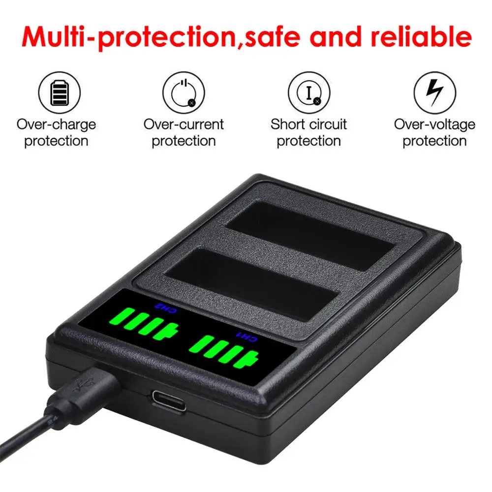 2 шт. DMW-BLG10 DMW-BLE9 DMW BLG10 BLE9 батарея + LED Type-C и USB зарядное устройство для Panasonic DMC-GF3 GF5 GF6