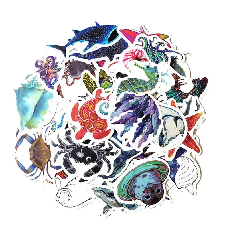 

10/30/50PCS Blue Marine Life Notebook Suitcase Stationery Fresh Mobile Phone Waterproof Stickers Wholesale