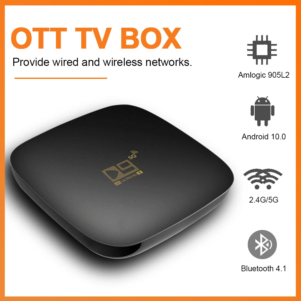 

D9 Smart TV Box Android 10.0 HD 3D 4K 1080P H.265 Quad Core Media Player Video 2.4G 5GHz Wifi Bluetooth Smart TV Box Set Top Box
