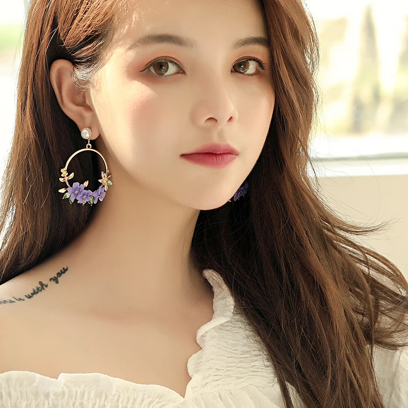Модные милые серьги Xinwei с фиолетовыми цветами для женщин и девушек женские