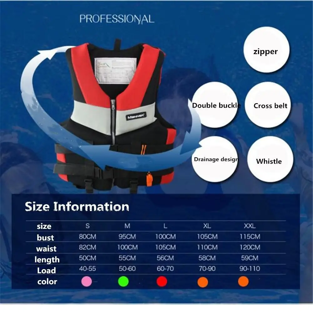 

S/M/L/XL/XXL Adults Men Life Vest Swimming Boating Surfing Aid Floating Vest Life Jacket for Safety Surf Vest 2mm Diving Fabric