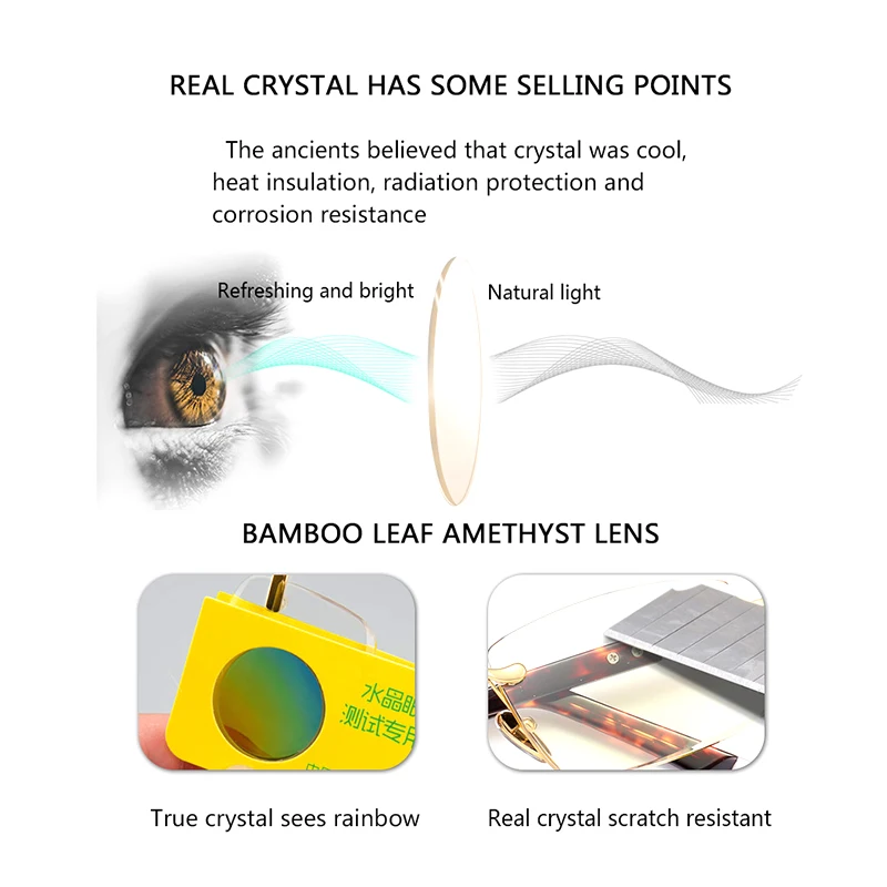 Crystal Stone Sunglasses Man Green Glass Sun Glasses Woman Rimless Round Driver Shade Vintage Luxury High Quality Anti Scratch