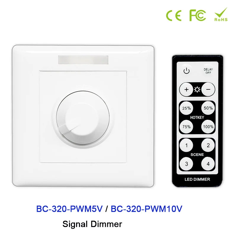 

BC AC85-265V Wall-mounted Knob style led PWM 5V/PWM 10V Signal Dimmer Controller+IR remote use for led strip tape