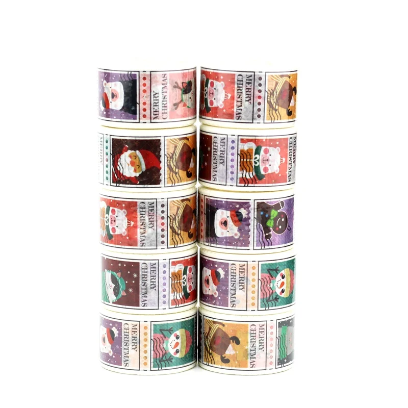 

10pcs Decorative Stamps Style Snowman Santa Claus Christmas 25mm Wide Washi Tapes Bullet Journal Masking Tape Stationery