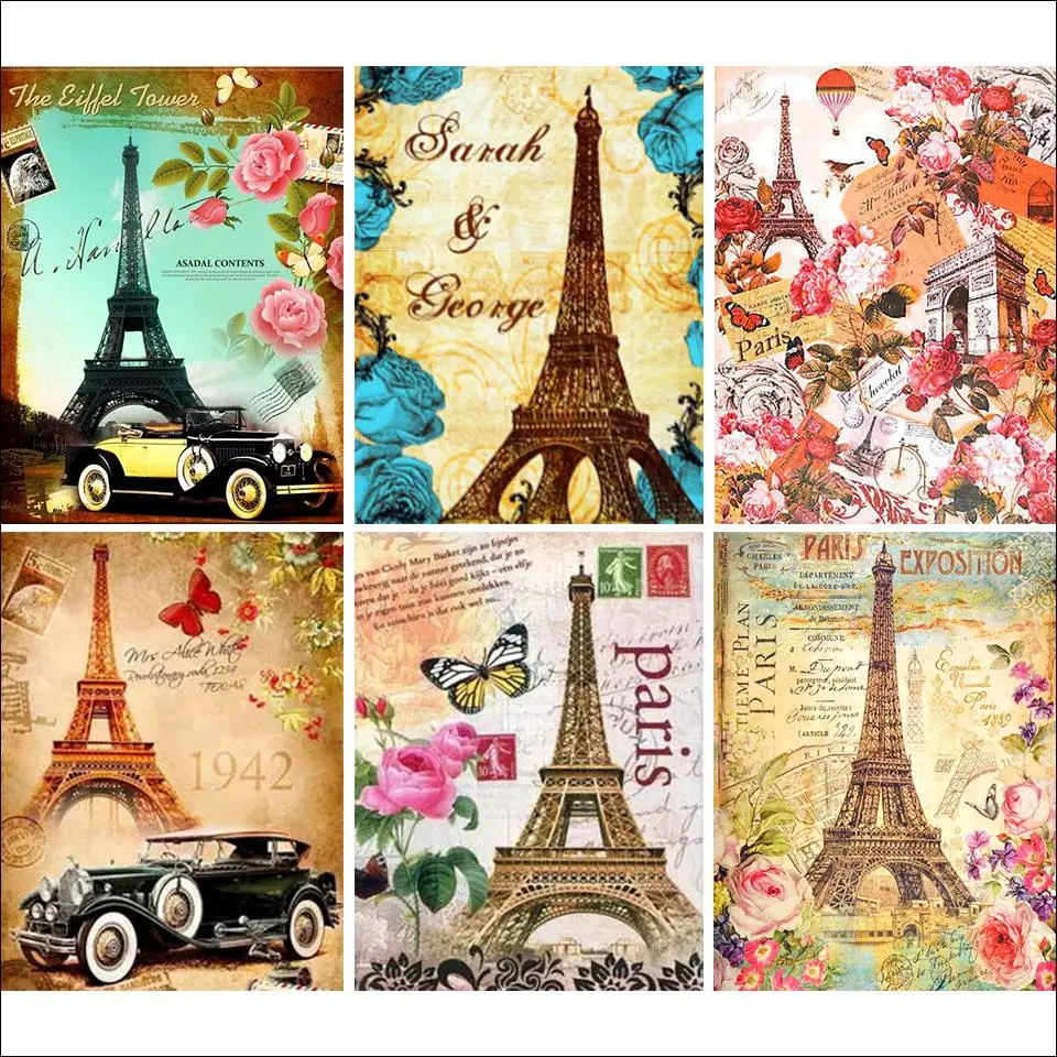 

Алмазная 5D картина «сделай сам», Набор для вышивки крестиком с изображением пейзажа, Эйфелевой башни, полная выкладка, мозаика для украшени...