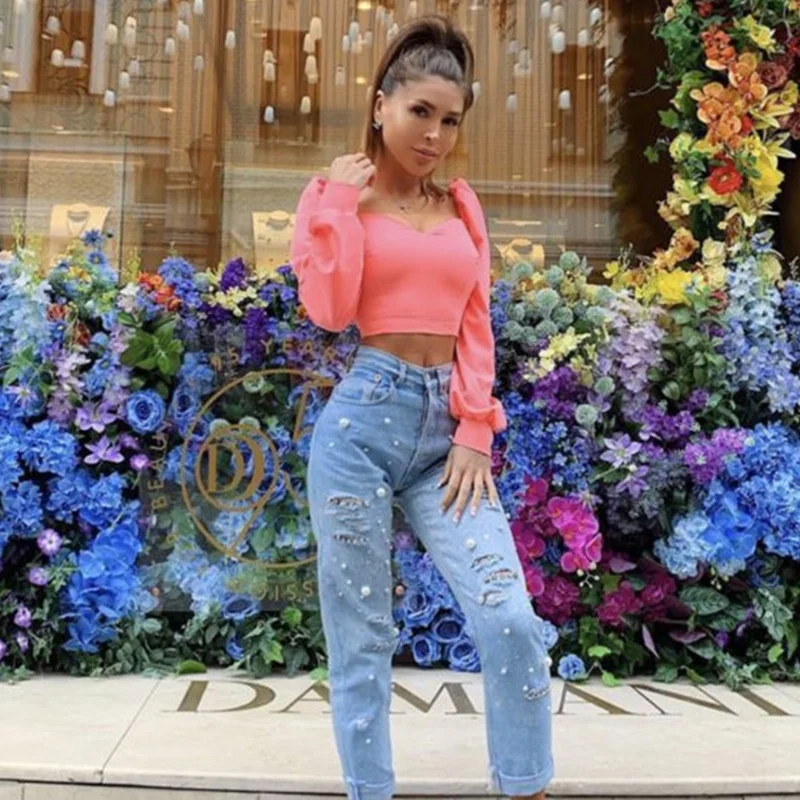 2019 осенние короткие футболки женские модные однотонные неоновые розовые с