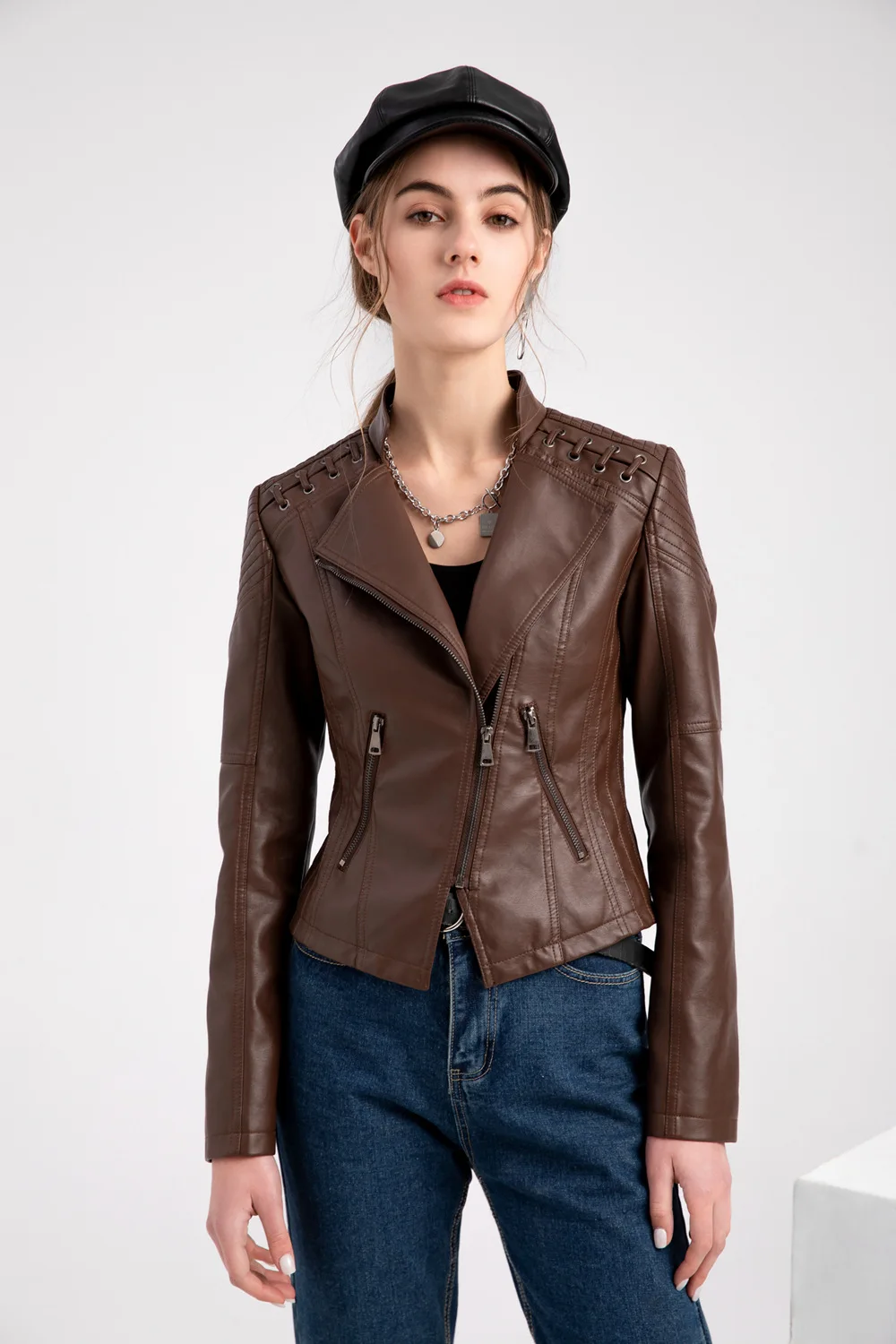 

Faux Leather Jacket Women Casual PU Slim Thin Autumn Motorcycle Jackets Female Streetwear Oversized 5XL Coat Korean Chic C2719