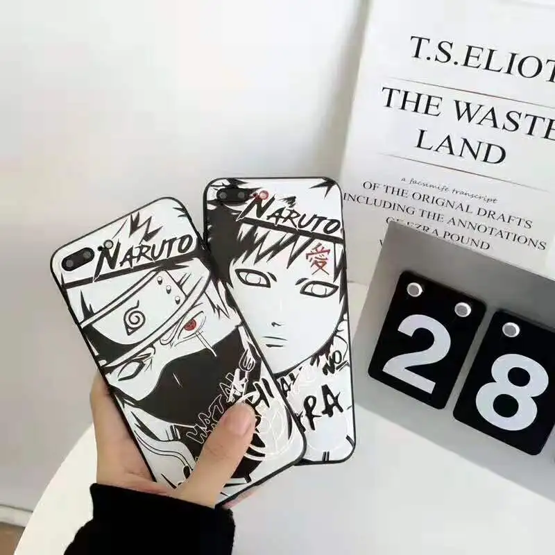 3D Relief Black White ONE PIECE Naruto Sasuke Kakashi Phone Case For iPhone X 8 7 6 6S s Plus XR XS Max Soft Silicone Back Cover |