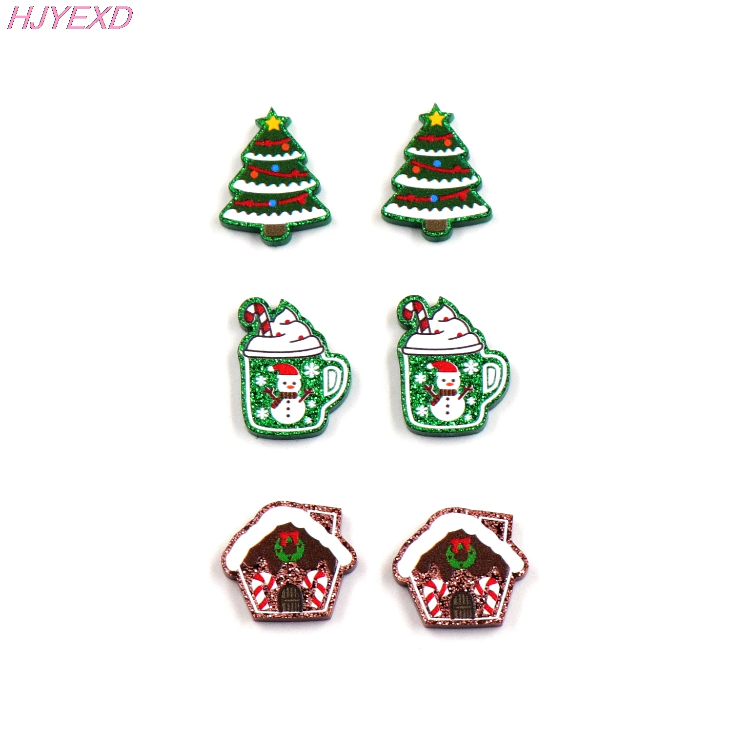 

10pcs /lotChristmas Jewelry Accessories Gingerbread House Glitter Acrylic Tree For Stud Earrings