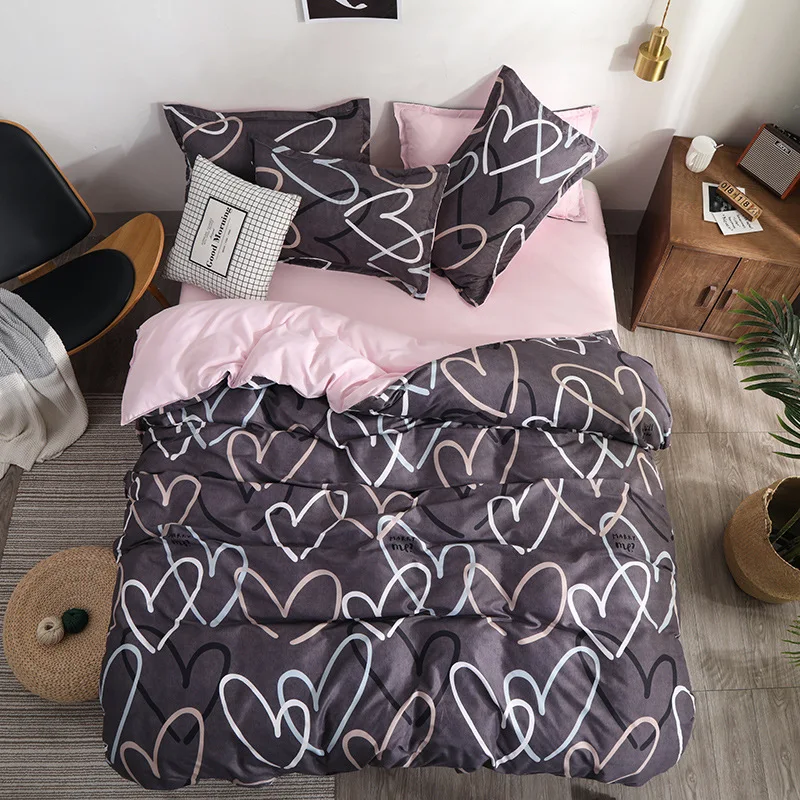 

Modern Fashion Heart Pattern Comforter Bedding Set Purple Double Sided King Queen Full Single Size Duvet Cover Sheet Pillowcase