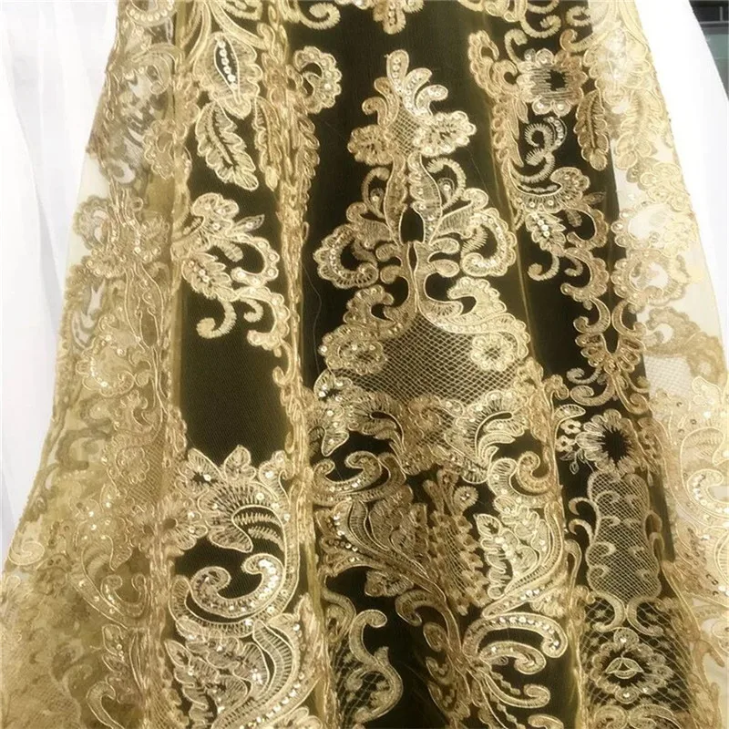 1 ярд Роскошная Alencon кружевная ткань с блестками винтажная вышитая Цветочная