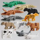 Мини-конструктор, мультяшный крокодил, Акула, леопард, корова, тигр, животные, модель, развивающие игры, фигурки, кирпичи, игрушки для детей