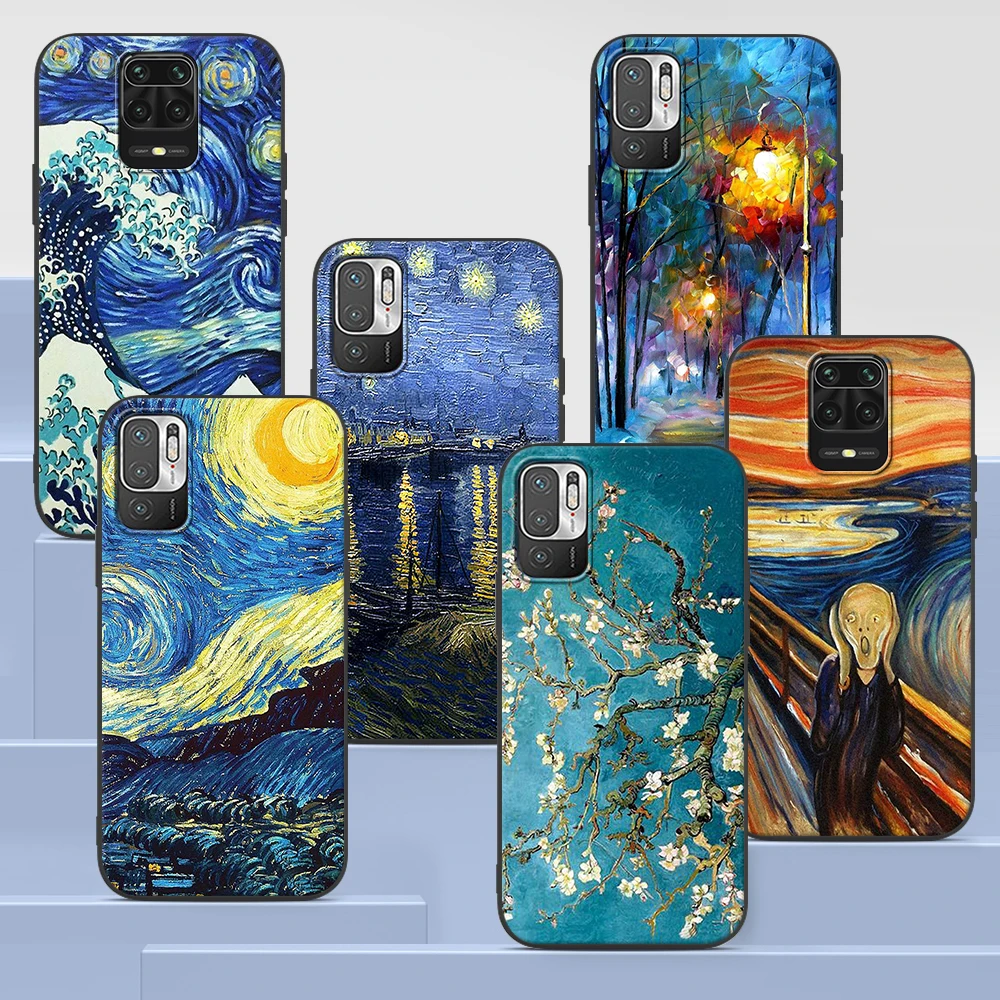 

Paintings Starry Night Phone Case For Xiaomi Redmi Note 9S 9 8 10 Pro 9C 7 9A 8T 7A 8A 6A 6 10S K20 Tpu Black Soft Back Cover