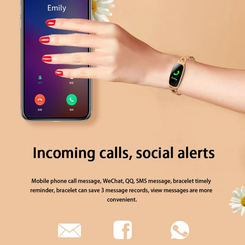 

IPS Color Fashion Screen Smart Bracelet Women Sport Heart Rate Blood Pressure Monitor Waterproof Bluetooth Movement Wristwatch