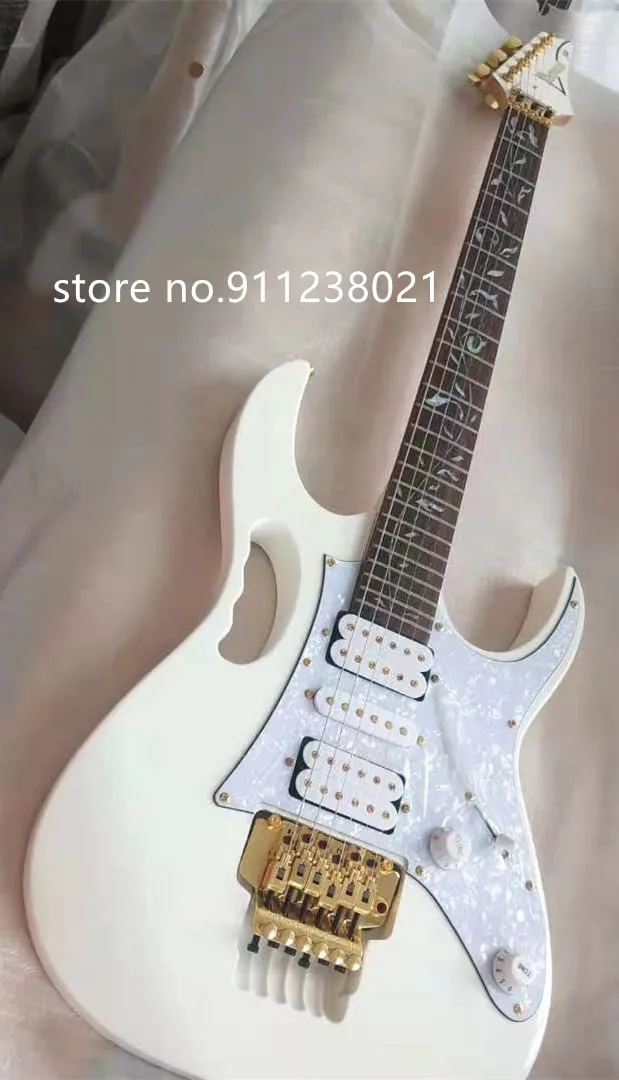 

Guitarra eléctrica de alta calidad, cuerpo de caoba, cuello de caoba, diapasón de palisandro, blanco, incrustación personalizada