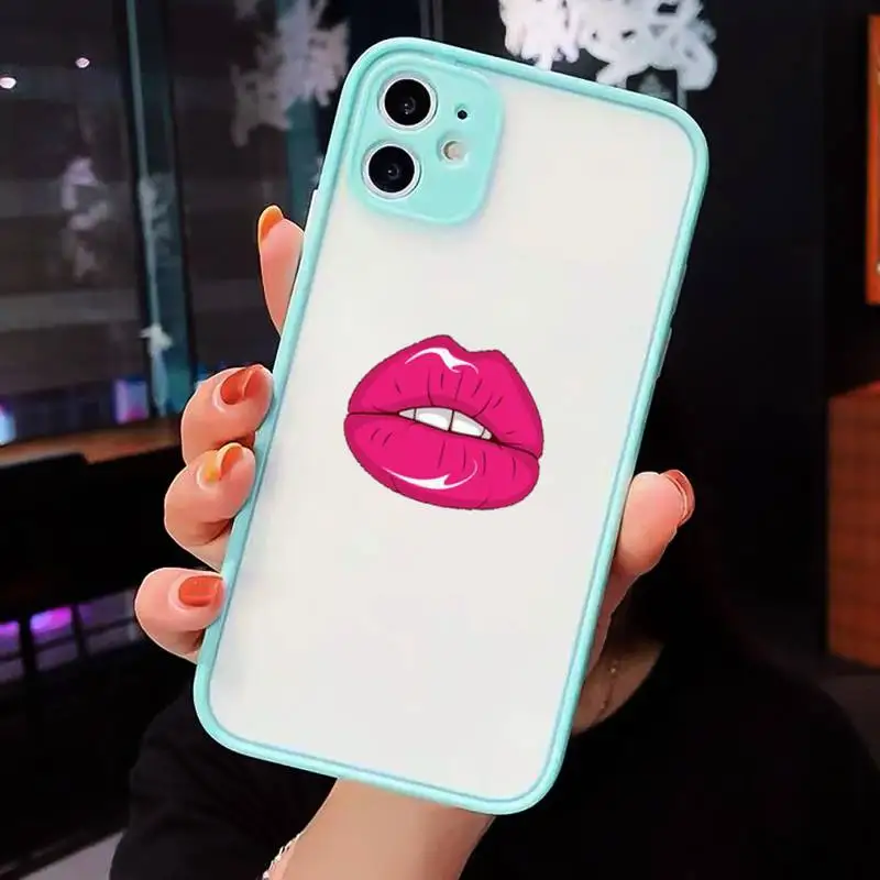 

Sexy Girl red Lips Kiss high quality Phone Cases shell matte transparent For iphone 7 8 11 12 plus mini x xs xr pro max cover