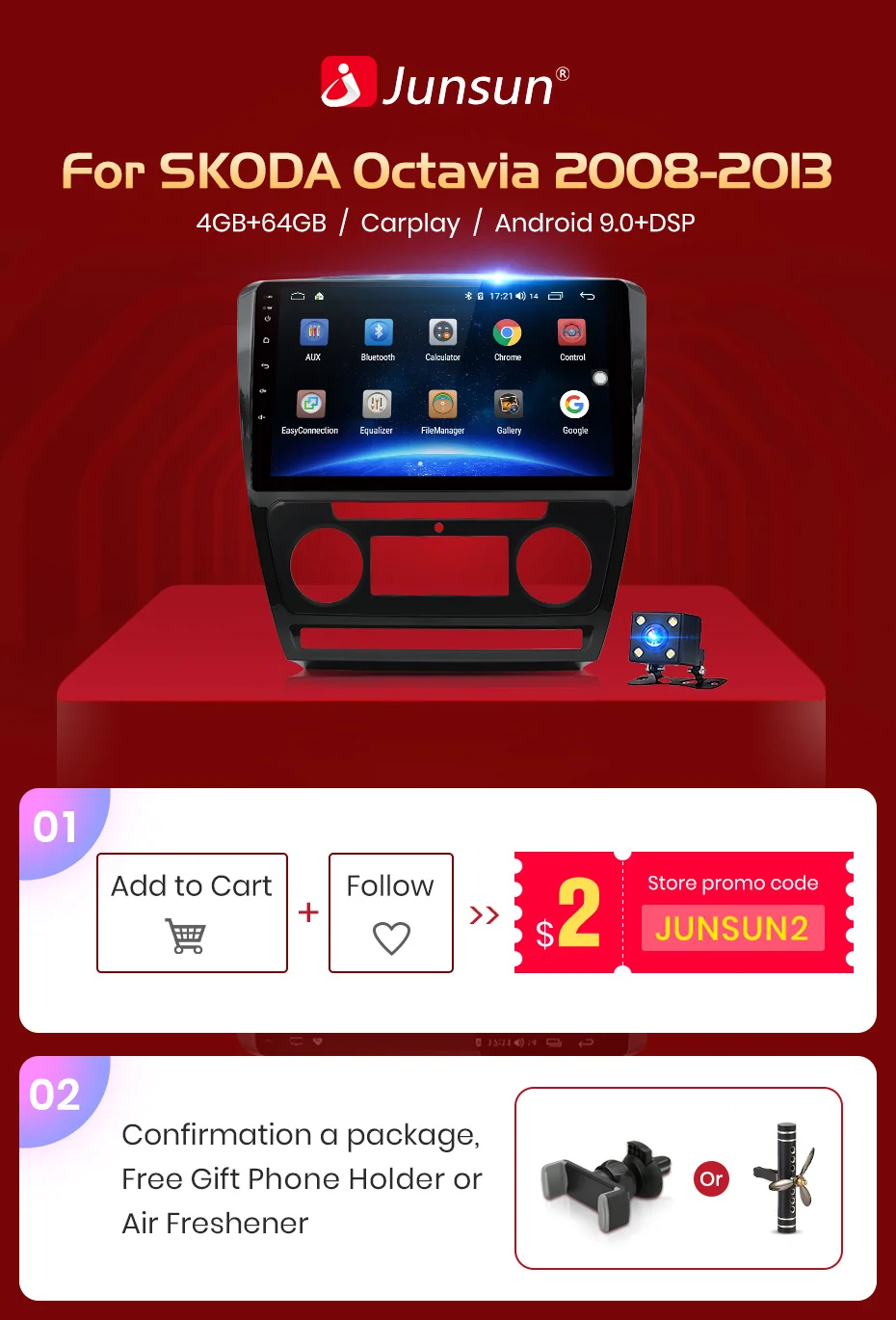 Junsun 4G+ 64G CarPlay DSP Android 8,1 автомобильный Радио Мультимедиа Стерео Аудио плеер gps 2 Din для hyundai Santa Fe 2 2006-2012 без DVD