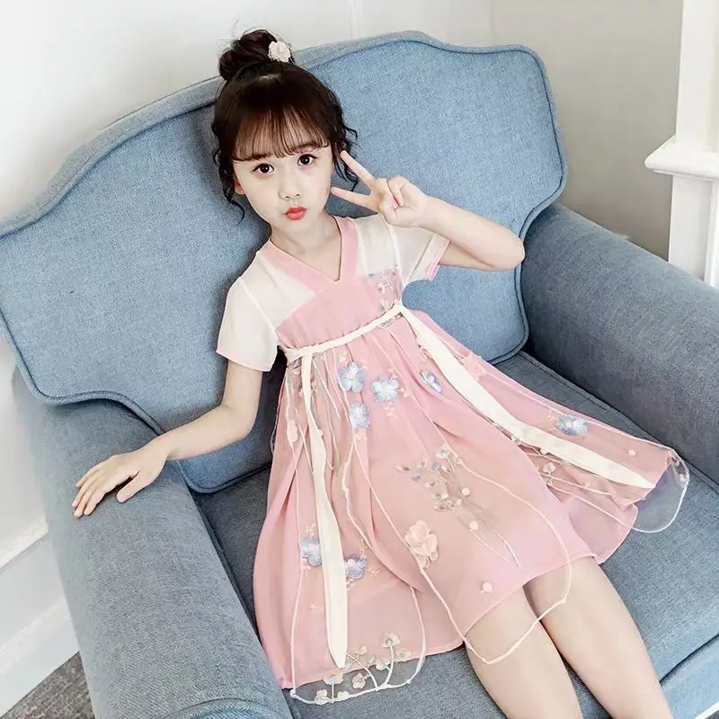 Платье для маленьких девочек От 2 до 11 лет Hanfu Детский костюм Тан Классическая