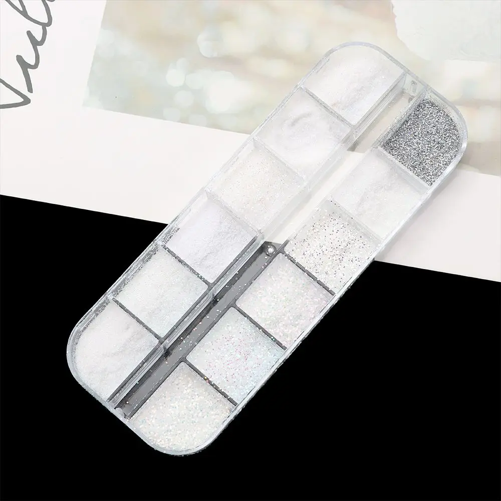12Grids Hot DIY Manicure Snowflake Glitter Pigment Winter Nail Powder Sugar White Coating | Красота и здоровье