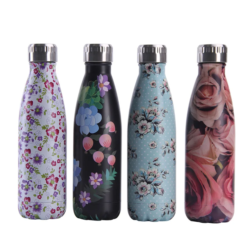 

Flowers Stainless Steel Water Bottle Thermos Kettle Pot Double-layer Vacuum Insulated Mug Travel Drinkware Sports Water Jug