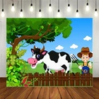 Виниловый фон для фотостудии с изображением фермера и коровы