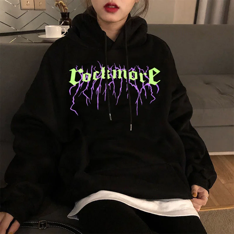 

Толстовка Женская зимняя с длинным рукавом, Свитшот темный готический худи, Корейская версия, СВОБОДНЫЙ Модный трендовый свитшот для пар