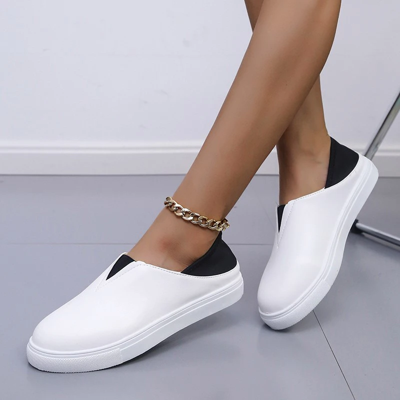 

Women's Flat Single Shoes Solid Casual Slip On Plus Size Ladies Sneakers Shallow Woman Vulcanized Shoe Concise Female Skateboard