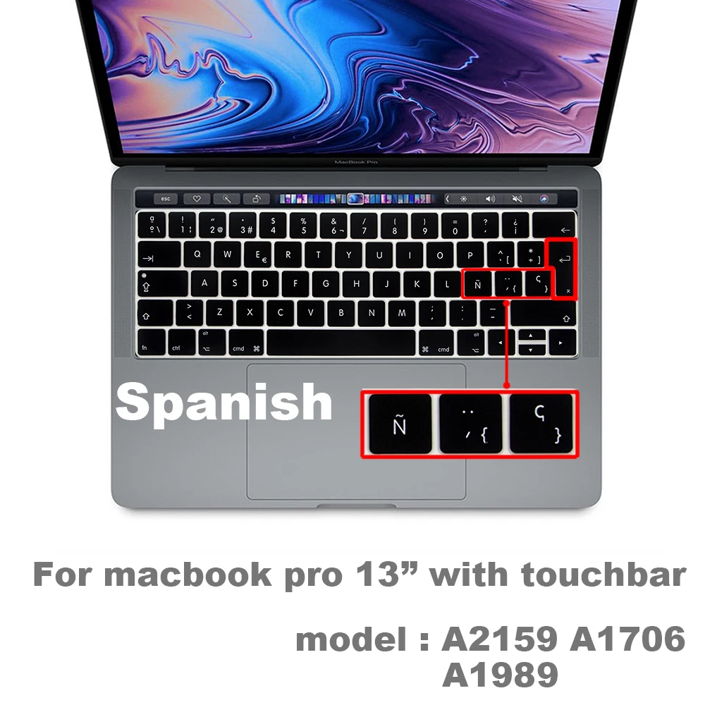 Spanish EU-Enter EU-Key Keyboard Cover Protector for Macbook Pro 13Air 11 12 15 touch bar A1706/A1466/A1707/A1990/A2159/A1932