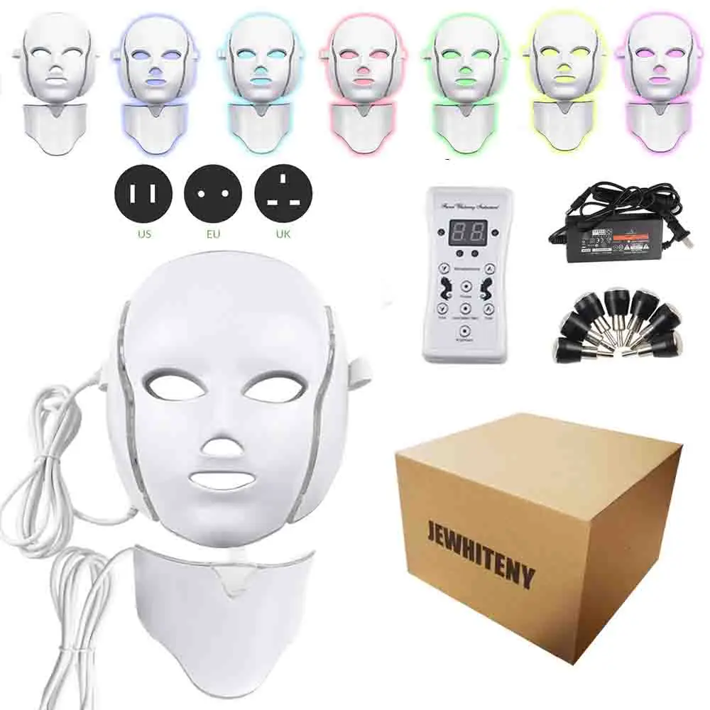 With Neck Carton box 2 типа 7 цветов светильник светодиодный EMS маска для лица светильник терапия омоложение кожи уход за лицом Лечение Красота анти акне терапия отбеливание - Цвет: With Neck Carton box