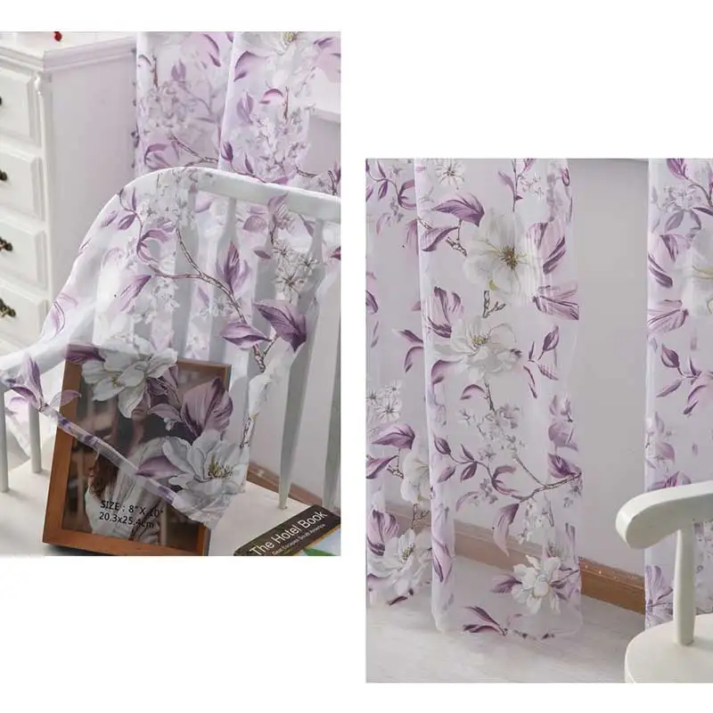 Floral Tulle Curtain For Living room Bedroom Printed Voile Sheer Window Treatment Purple for Kitchen Blinds Drapes | Дом и сад