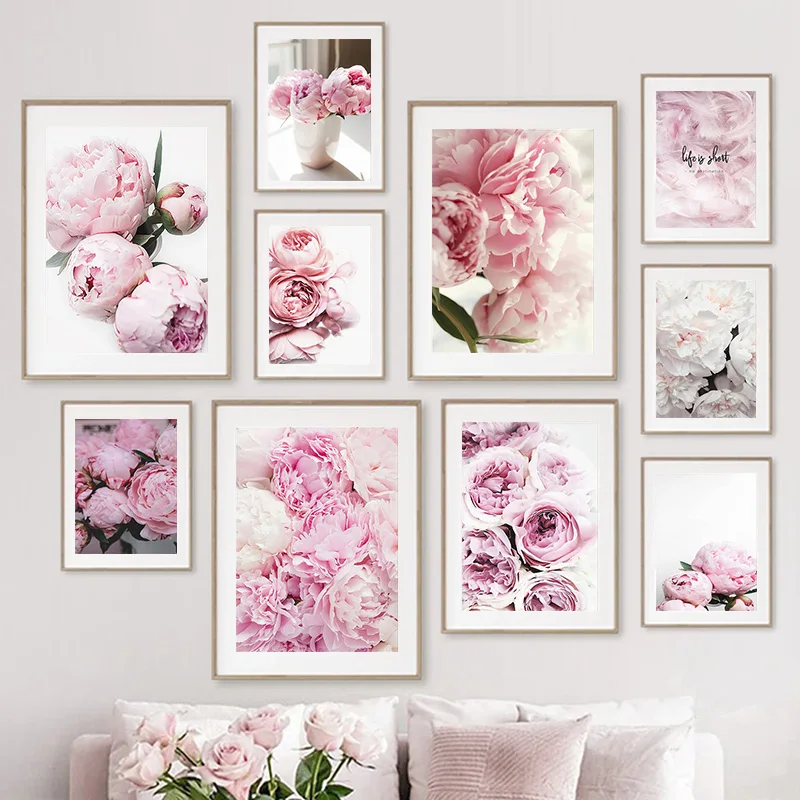 

Картина на холсте с розовыми пионами, постер с принтом цветов, цитата, Скандинавская Настенная картина с цветами, декор для спальни, украшение для дома