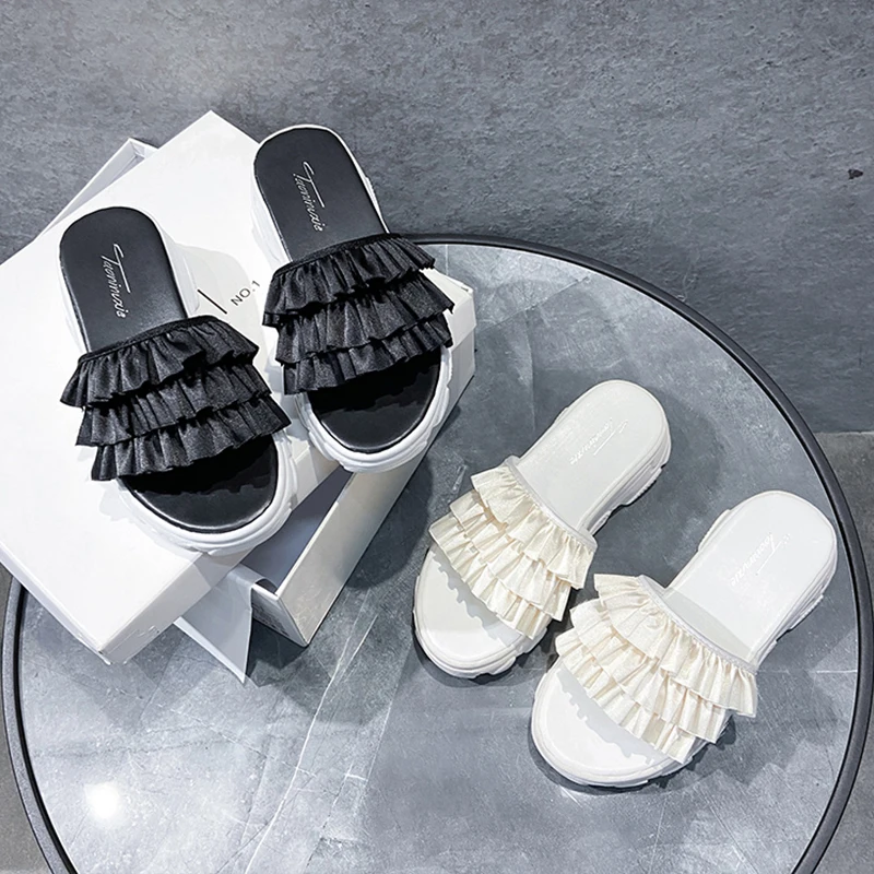 

House Slippers Platform Shoes Slipers Women Med Luxury Slides Soft Summer 2021 Designer Flat Rome PU Fashion Bonded Leather
